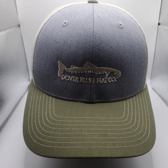 Dover Bluff Hat Co Richardson Trucker Hat Fish Logo Green Gray Snapback Cap - Picture 1 of 11